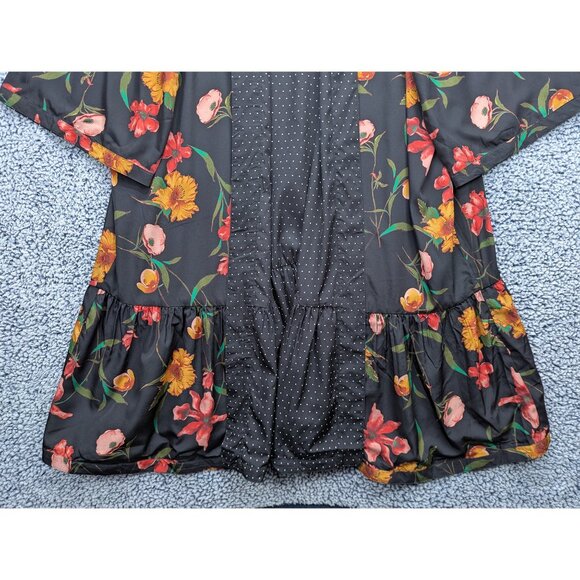 June + Vie Floral Reversible Kimono Duster Size 1X 22/24 Polka Dot Satin Black - Picture 6 of 12